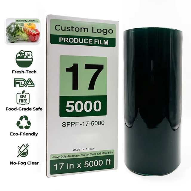 Rouleau de film &eacute;tirable en PVC antibu&eacute;e vert clair pour l'emballage de produits v&eacute;g&eacute;taux